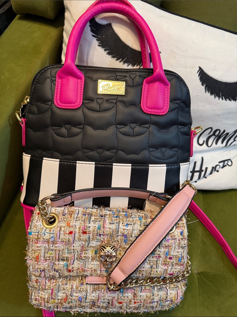 Betsy Johnson bag bundle …Black & Hot Pink Quilted Satchel